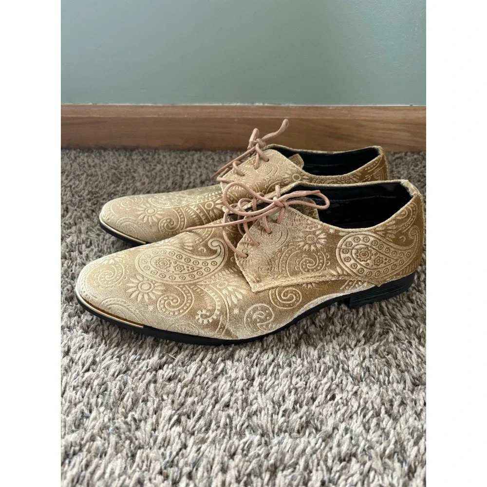 Amali Chadwick-035 Men's Gold Paisley Lace-Up Derby Dress Shoes US 9.5